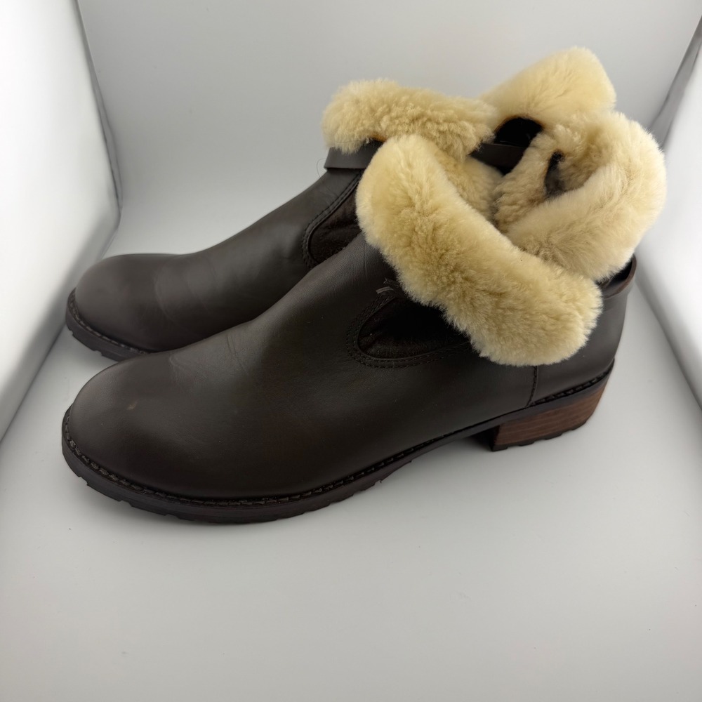 Matt Bernson Shearling Leather Ankle Boots Womens 10 Brown Buckle Winter Moto - Picture 4 of 9